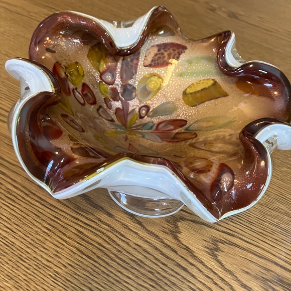 Murano Italy “Tutti-frutti” MCM Art Glass Bowl Multi-colored With Gold Flecks - Picture 2 of 11
